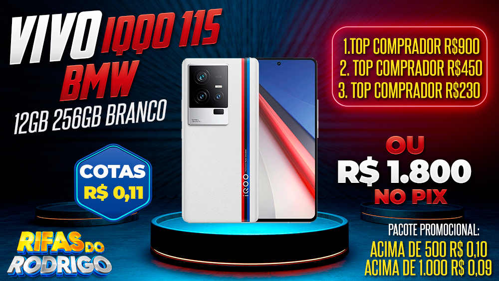 VIVO IQOO 11S 12GB 256GB BMW OU R$1.800 NO PIX! TOP COMPRADORES LEVAM: 1-R$900, 2-R$450, 3-R$230