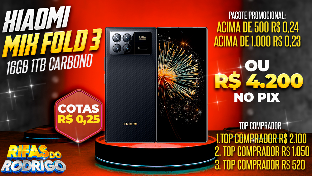 XIAOMI MIX FOLD 3 16GB 1TB CARBONO OU R$4.200 NO PIX! TOP COMPRADORES: 1.R$2.100 2.R$1.050 3.R$520