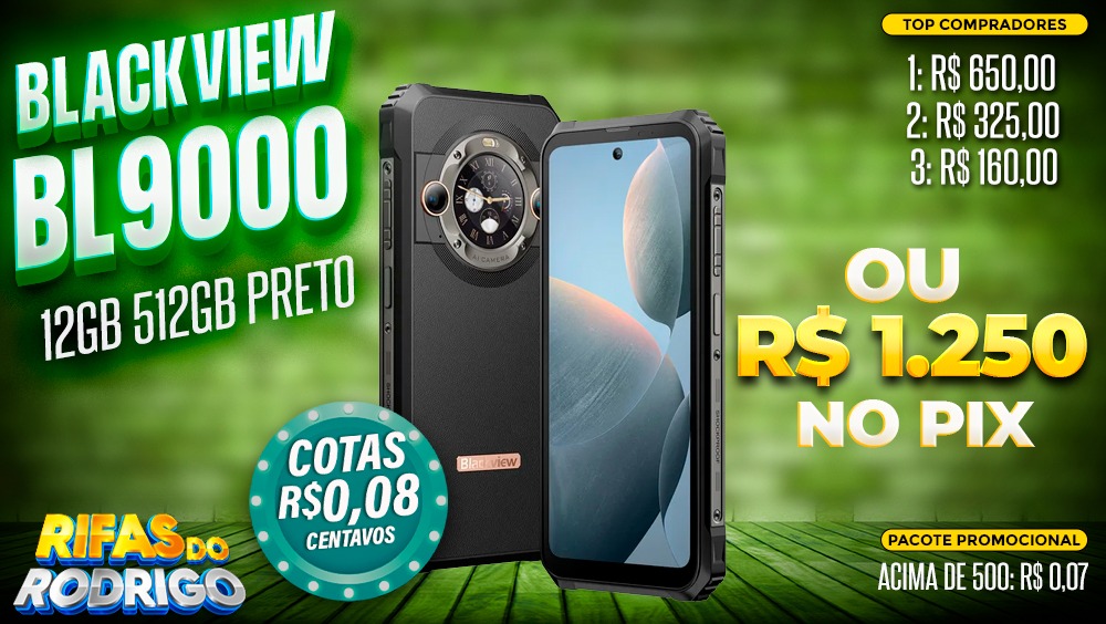 BLACKVIEW BL9000 12GB 512GB GLOBAL PRETO OU R$1.250 NO PIX! TOP COMPRADORES: 1.R$650 2.R$325 3.R$160