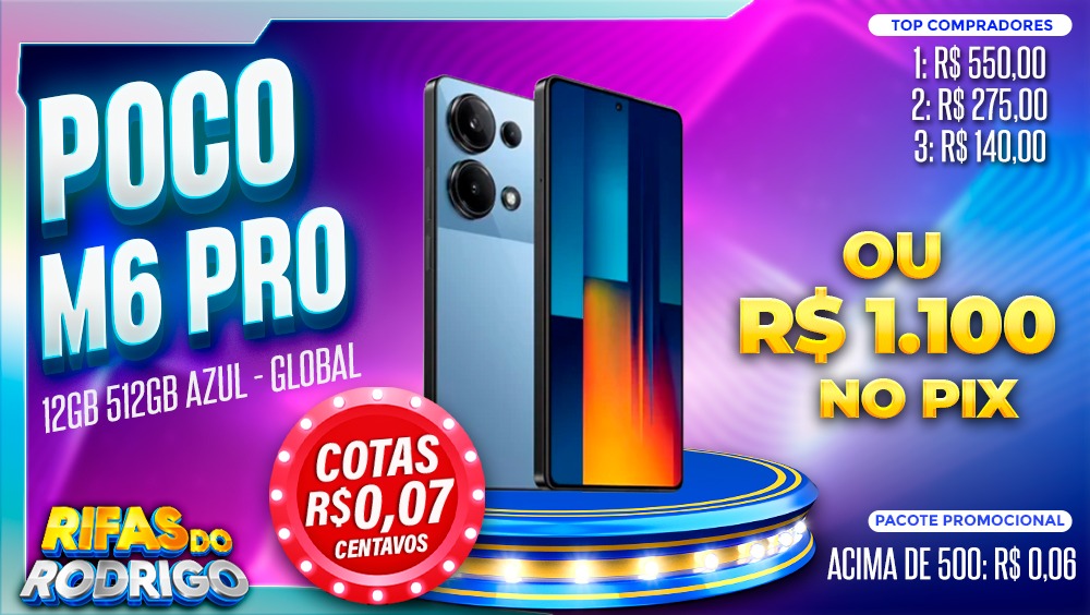 POCO M6 PRO 12GB 512GB GLOBAL AZUL OU R$1.100 NO PIX! TOP COMPRADORES: 1R$550 2.R$275 3.R$140