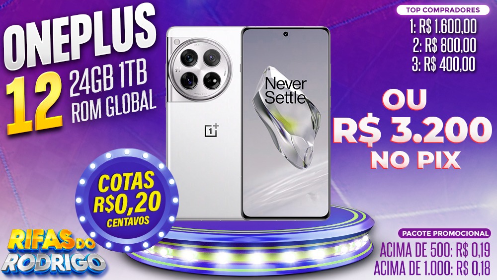 ONEPLUS 12 24GB 1TB ROM GLOBAL BRANCO OU R$3.200 NO PIX! TOP COMPRADORES: 1.R$1.600 2.R$800 3.R$400