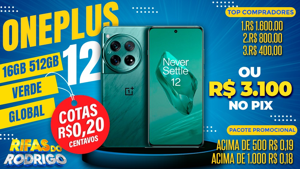 ONEPLUS 12 16GB 512GB GLOBAL ESMERALDA OU R$3.100 NO PIX! TOP COMPRADORES: 1.R$1.600 2.R$800 3.R$400