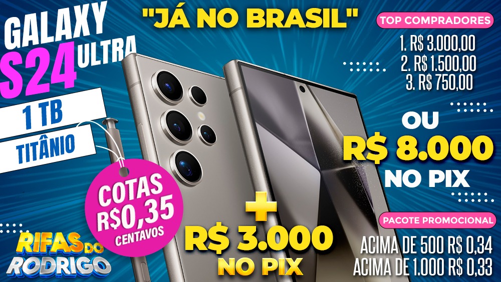 GALAXY S24 ULTRA 1TB TITANIO + R$3.000 NO PIX, OU R$8.000 NO PIX! TOP COMPRADORES: 1R$3.000 2.R$1.500 3.R$750