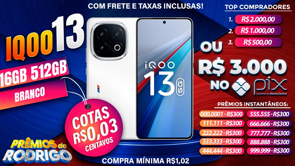 IQOO 13 16GB 512GB BRANCO COM FRETE E TAXAS INCLUSAS OU R$3.000 NO PIX!
