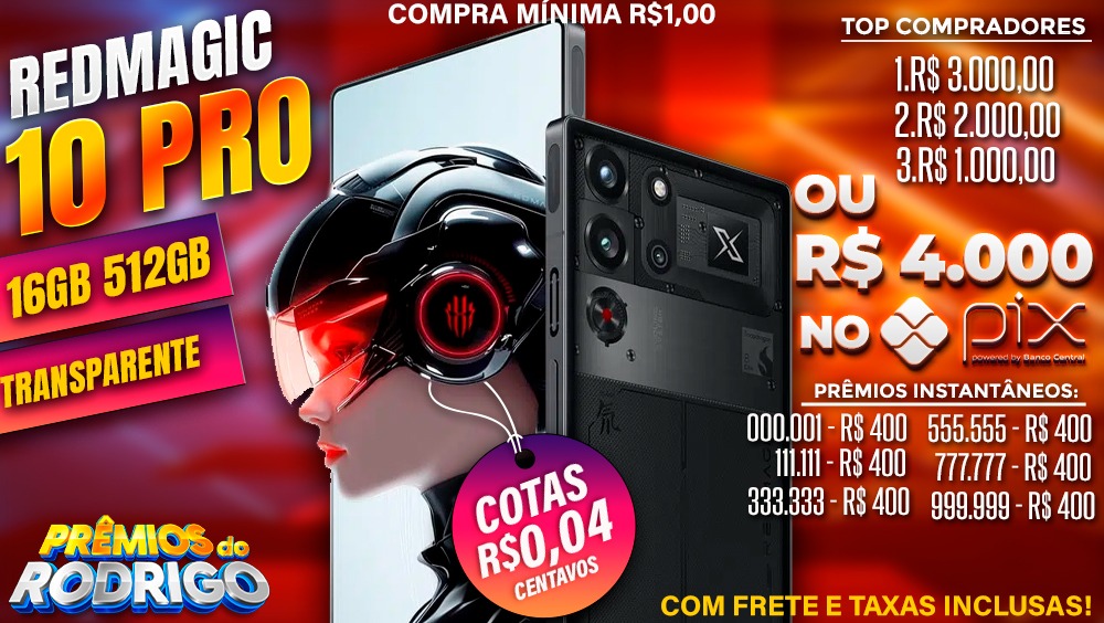 REDMAGIC 10 PRO 16GB 512GB GLOBAL TRANSPARENTE COM FRETE E TAXAS INCLUSAS OU R$4.000 NO PIX!