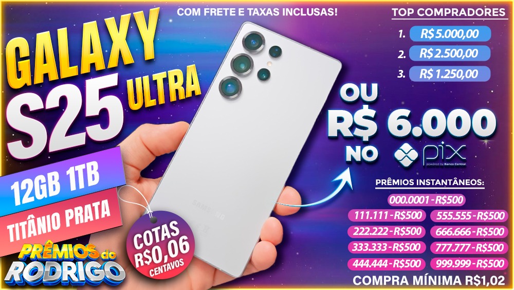 GALAXY S25 ULTRA 12GB 1TB TITANIO PRATA COM FRETE E TAXAS INCLUSAS, OU R$6.000 NO PIX!