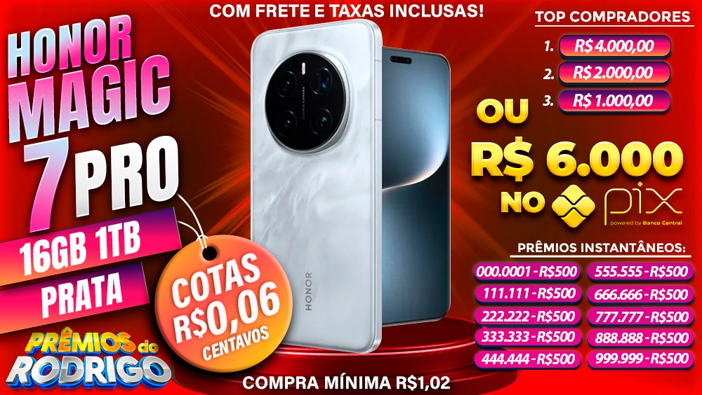 HONOR MAGIC 7 PRO 16GB 1TB PRATA COM FRETE E TAXAS INCLUSAS, OU R$6.000 NO PIX!