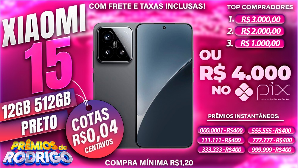XIAOMI 15 12GB 512GB PRETO COM FRETE E TAXAS INCLUSAS OU R$4.000 NO PIX!