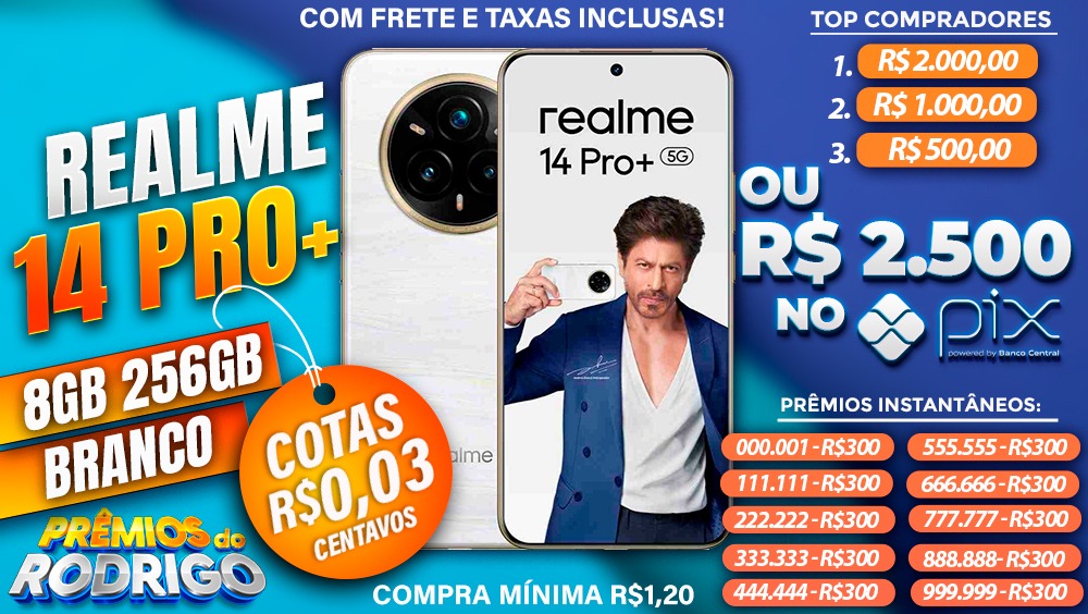 REALME 14 PRO PLUS 5G 8GB 256GB BRANCO COM FRETE E TAXAS INCLUSAS OU R$2.500 NO PIX!