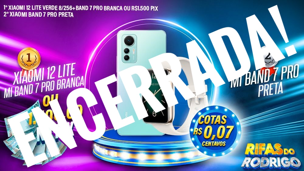 SERAO DOIS VENCEDORES! 1. VENCEDOR XIAOMI 12 LITE 8GB 256GB GLOBAL VERDE + XIAOMI BAND 7 PRO BRANCA, OU R$1.500 NO PIX! 2. VENCEDOR XIAOMI BAND 7 PRO
