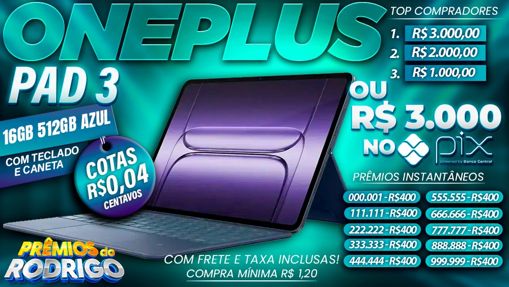 ONEPLUS PAD 3 16GB 512GB COM TECLADO E CANETA COM FRETE E TAXAS INCLUSAS, OU R$3.000 NO PIX!
