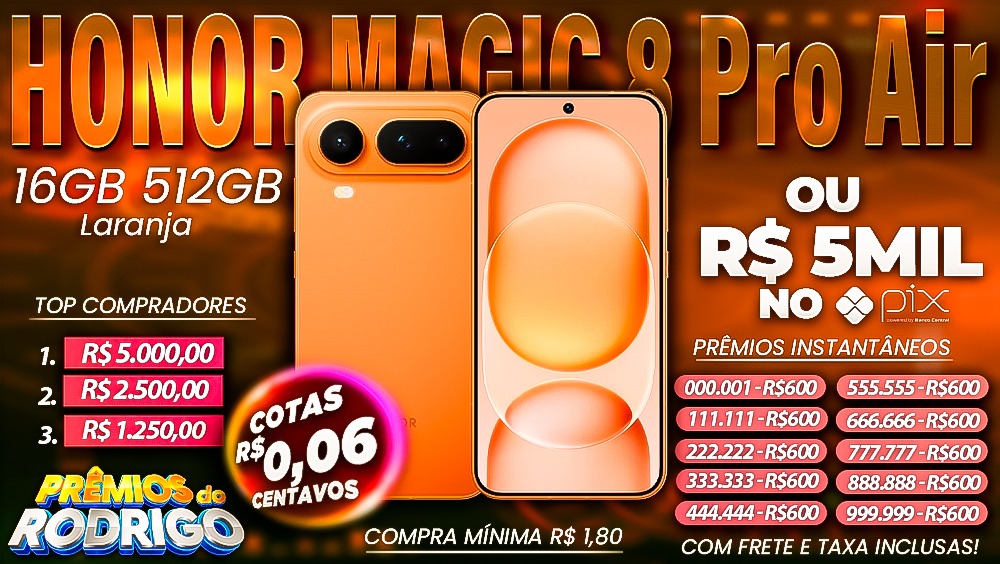 HONOR MAGIC 8 PRO AIR 16GB 512GB LARANJA COM FRETE E TAXAS INCLUSAS, OU R$5.000 NO PIX!