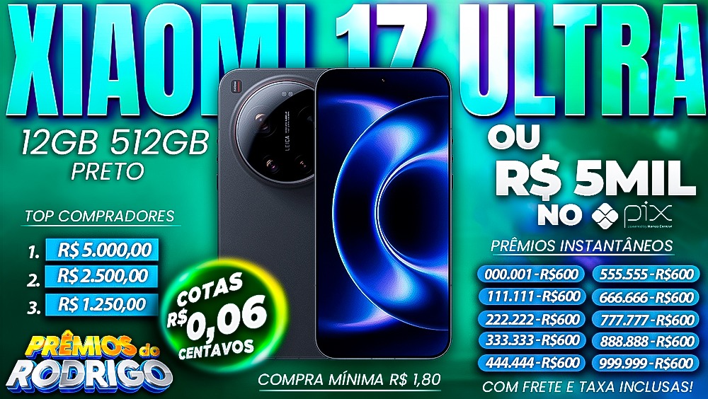 XIAOMI 17 ULTRA 12GB 512GB PRETO COM FRETE E TAXAS INCLUSAS, OU R$5.000 NO PIX!