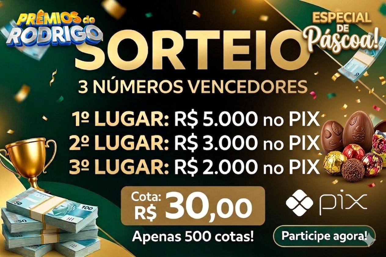 ESPECIAL DE PÁSCOA EXCLUSIVO GRUPOS VIPS! SERAO 3 VENCEDORES! 1.R$5.000, 2.R$3.000, 3.R$2.000